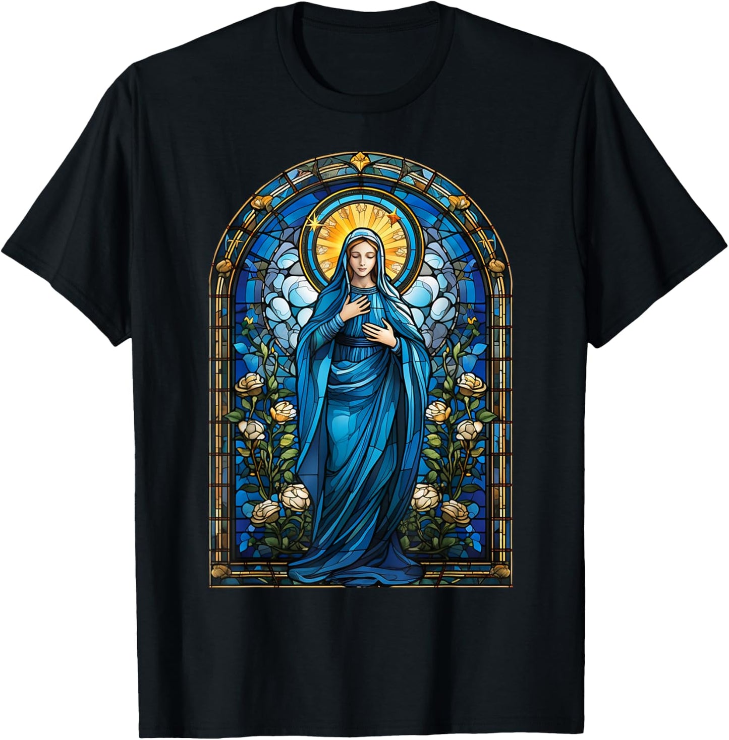 Blessed Virgin Mary Stained Glass T-Shirt - T-Shirt | Black