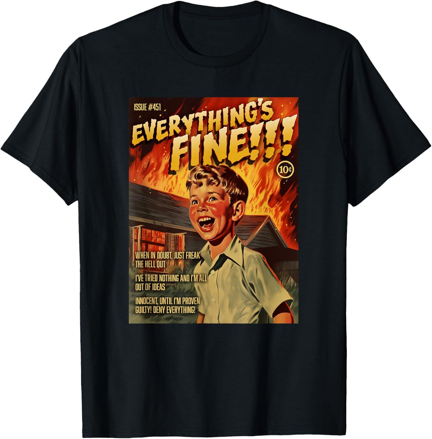 Everything's Fine 1950s Horror Comic Cover T-Shirt - T-Shirt | Black
