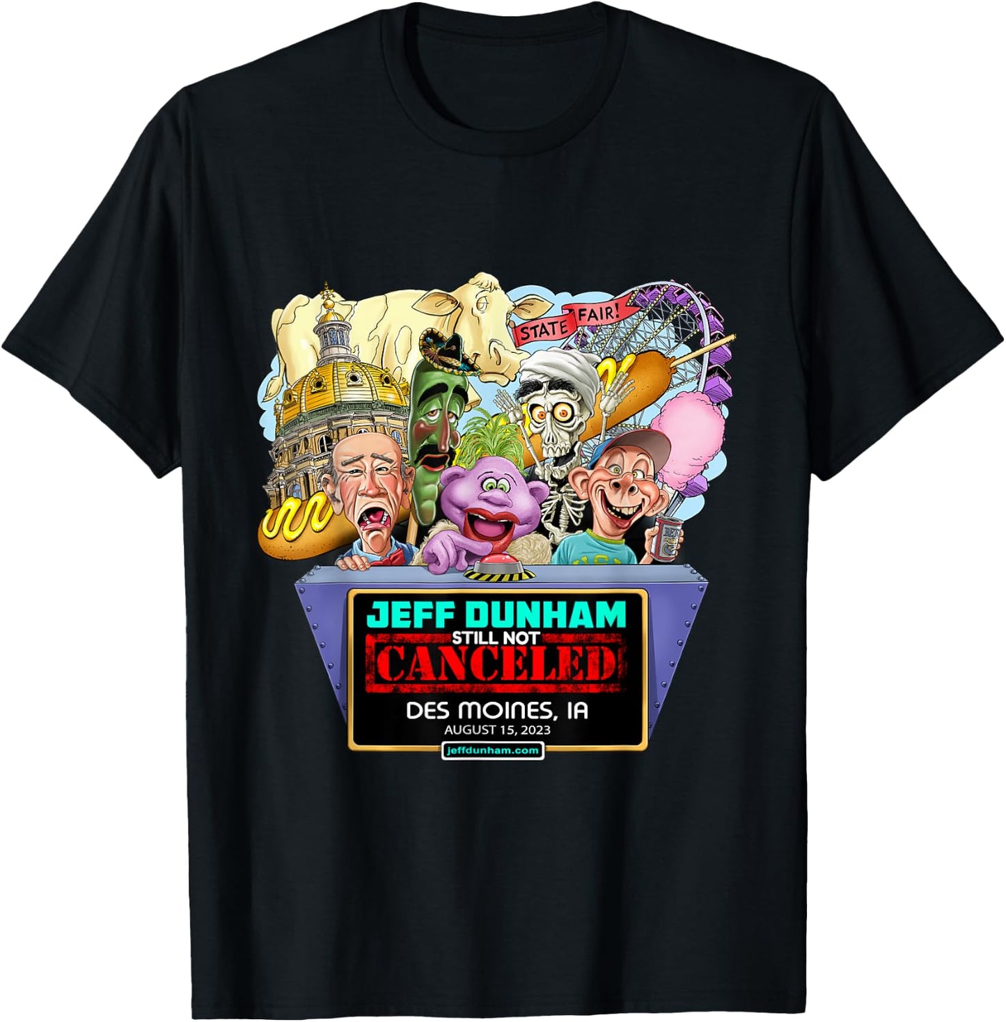 Jeff Dunham Des Moines, IA (2023) T-Shirt - T-Shirt | Black