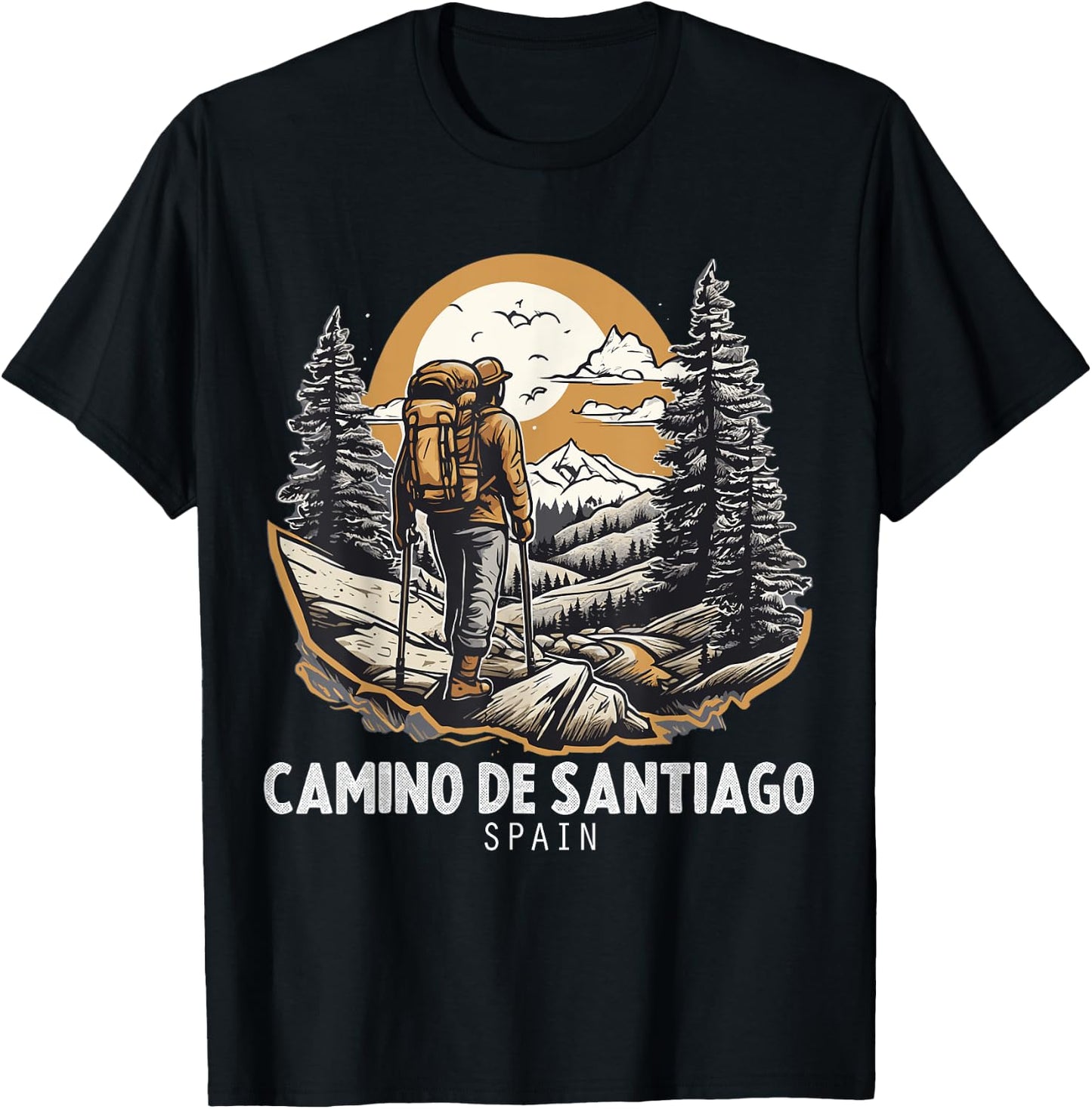 Camino De Santiago Spain Hiking Trail Souvenir Nature Fan T-Shirt - T-Shirt | Black