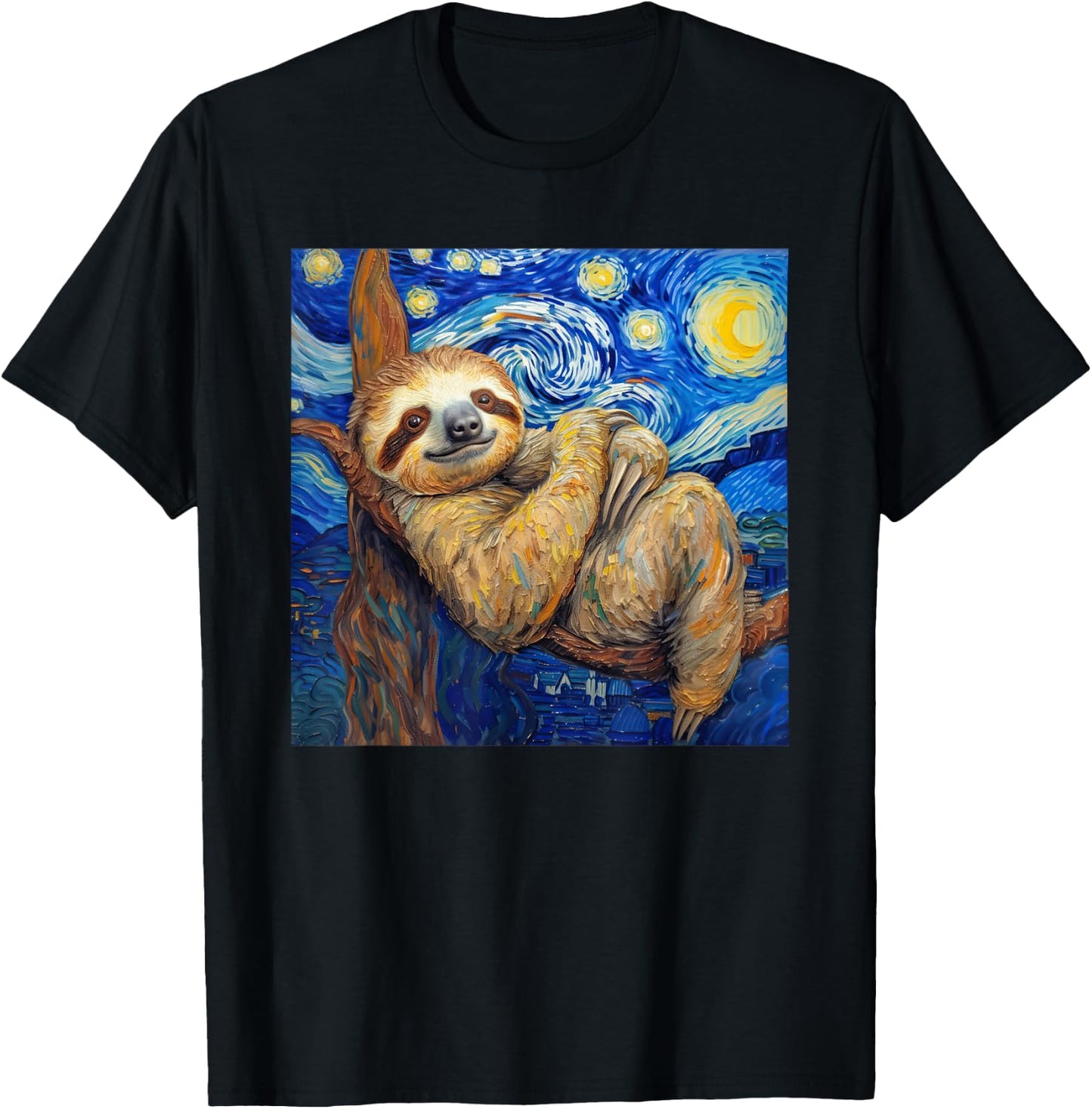 Sloth Van Gogh Style Starry Night T-Shirt - T-Shirt | Black