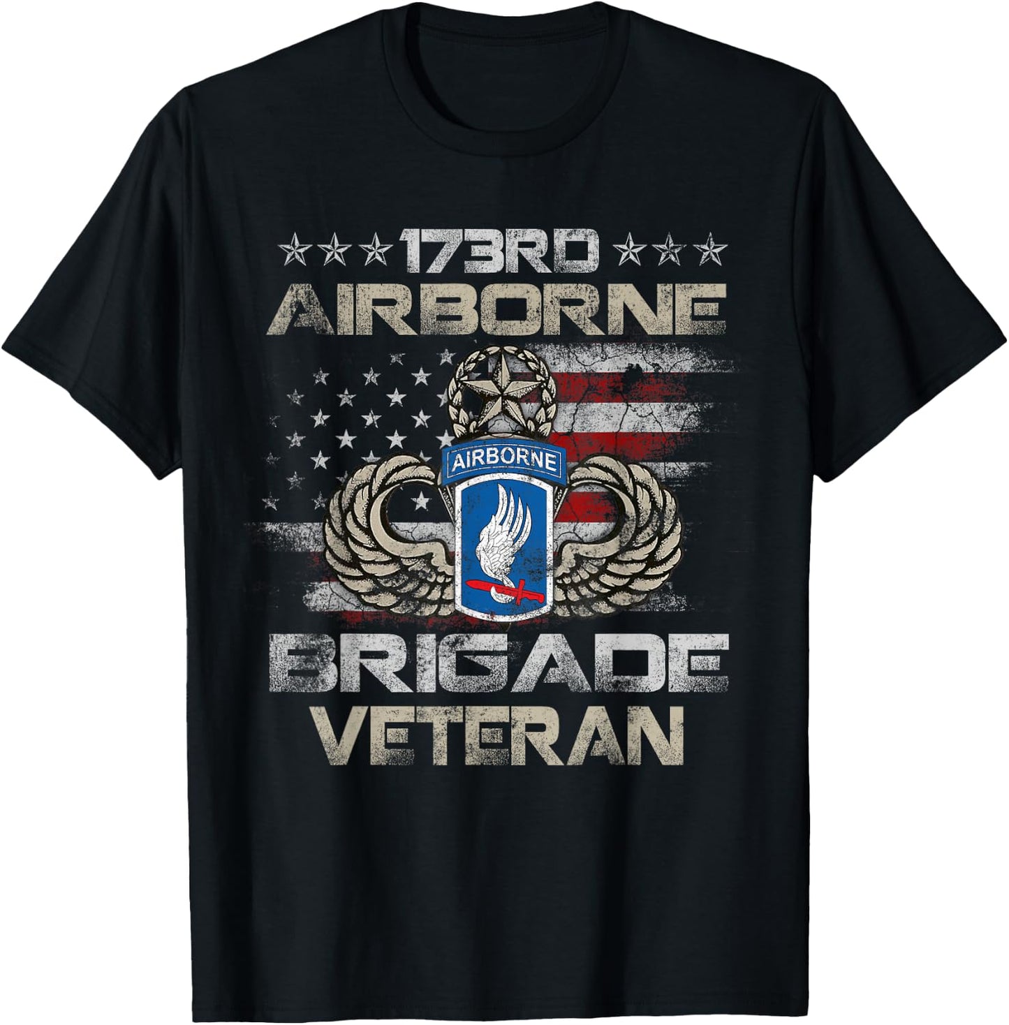 173rd Airborne Brigade Veteran Flag US Airborne Paratrooper T-Shirt - T-Shirt | Black