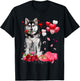 Funny Husky Rose Heart Happy Valentine Day Dog Mom T-Shirt - T-Shirt | Black