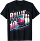 Bowling Birthday Rollin into 10 Party 10th Bday Retro Girl T-Shirt - T-Shirt | Black