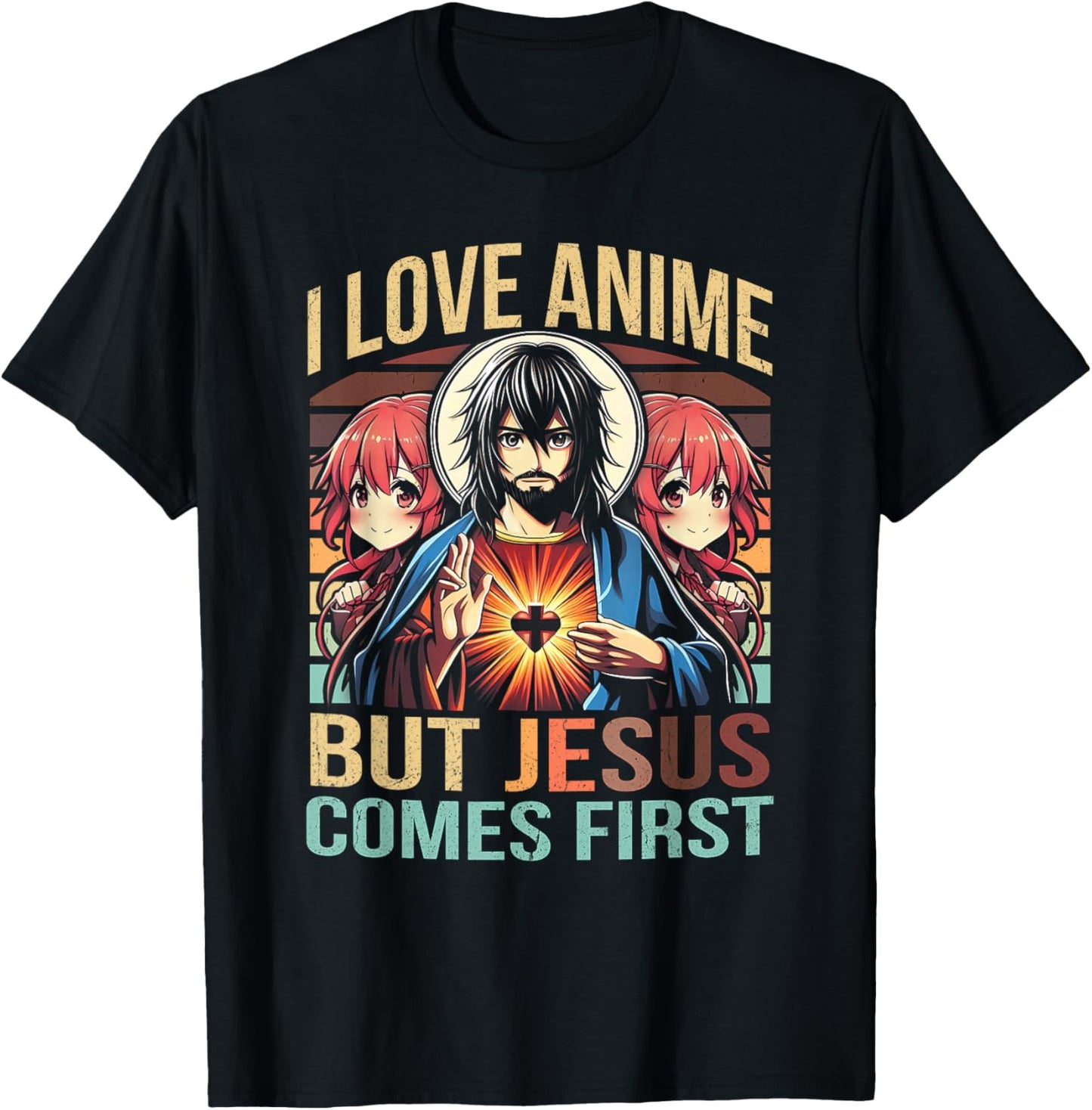 I Love Anime But Jesus Comes First Anime Japanese Anime Fan T-Shirt - T-Shirt | Black