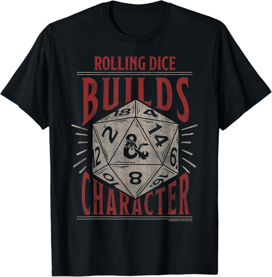 Dungeons & Dragons Rolling Dice Builds Character Short Sleeve T-Shirt - T-Shirt | Black
