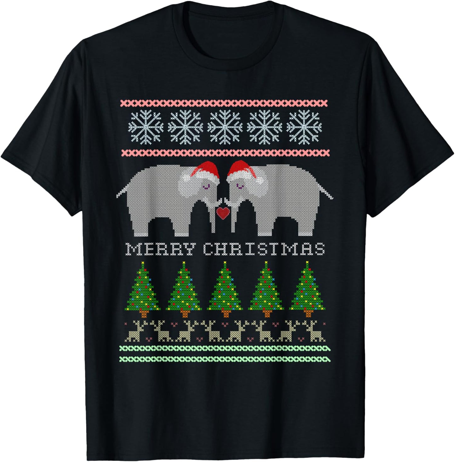 Cute White Elephants Christmas Ugly T-Shirt - T-Shirt | Black