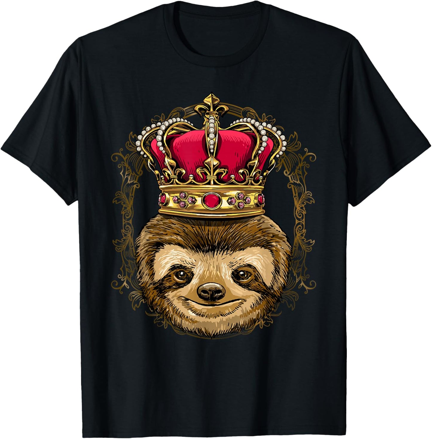 King Sloth Wearing Crown - Queen Sloth Animal T-Shirt - T-Shirt | Black