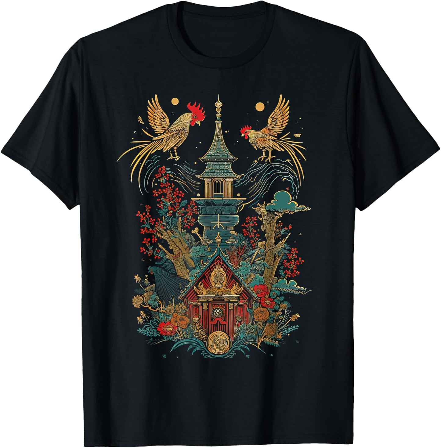 Baba Yaga Russian Folklore Chicken Cabin Design T-Shirt - T-Shirt | Black
