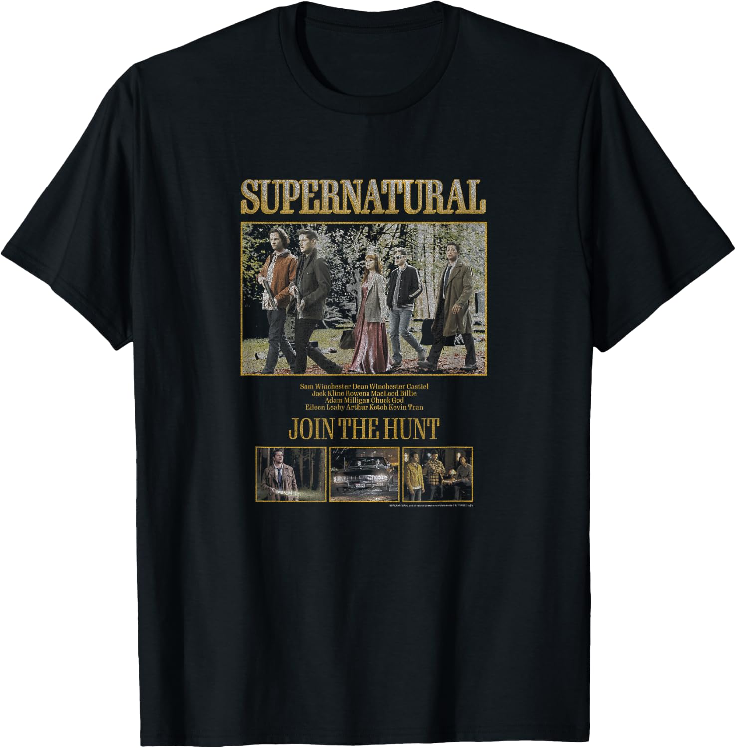 Supernatural Group Shot Boxy Join The Hunt Crew Names T-Shirt - T-Shirt | Black