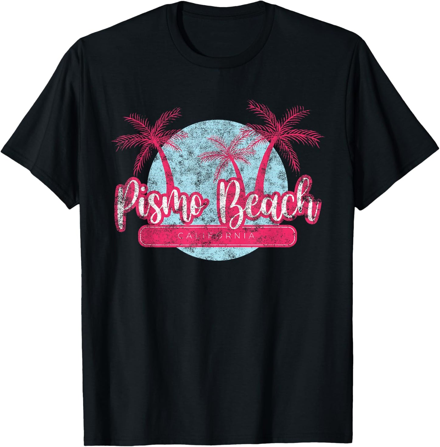 Pismo Beach California Retro Palm Tree Vintage Surf T-Shirt - T-Shirt | Black