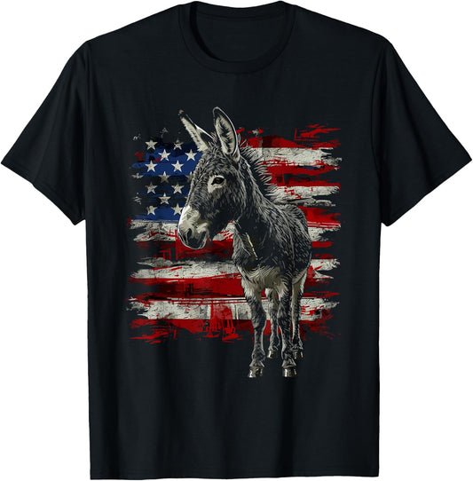 Donkey Patriotic 4th Of July USA American Flag Women Men T-Shirt - T-Shirt | Black