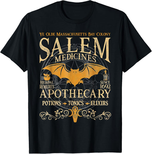 Salem Medicines Apothecary Witch Spooky Season Halloween T-Shirt - T-Shirt | Black