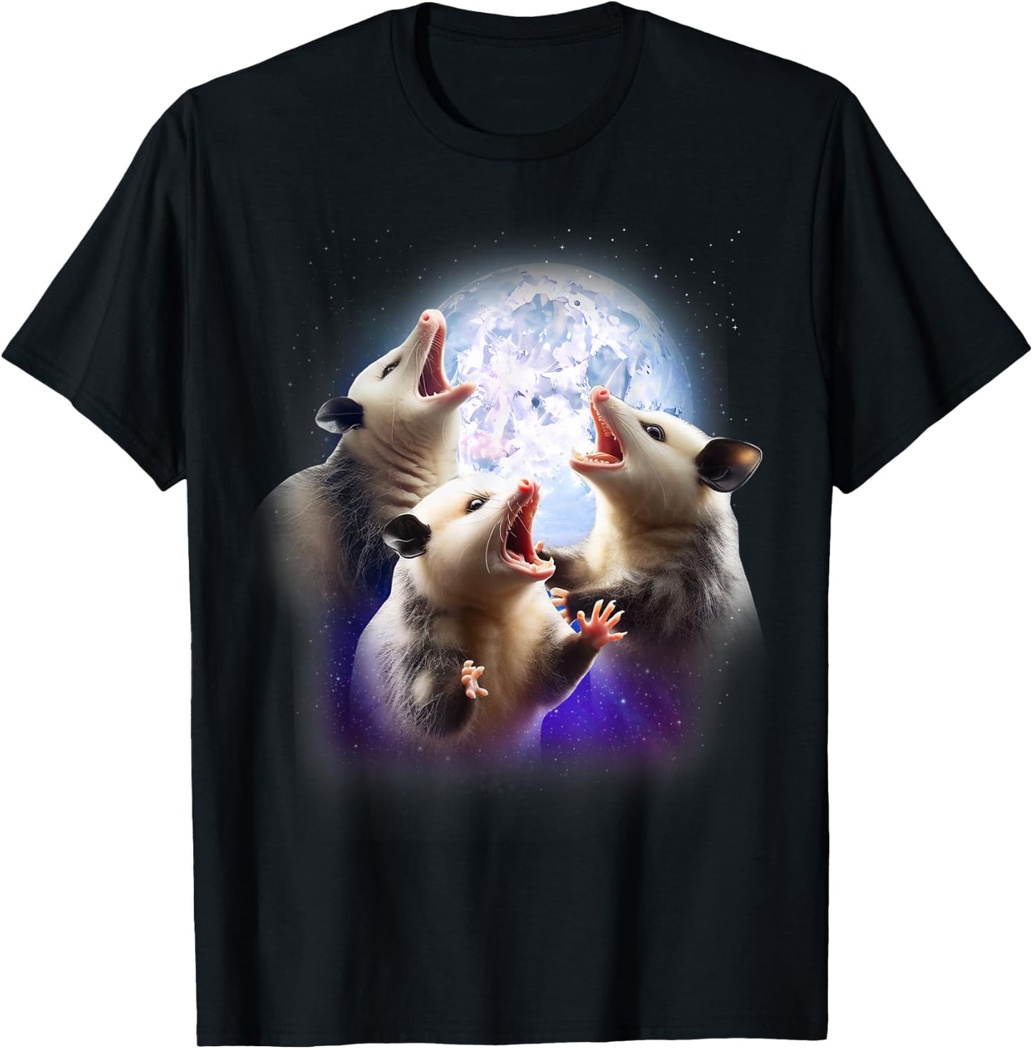 3 Opossum Howling At The Moon Funny Possum Animal Lover Kids T-Shirt - T-Shirt | Black