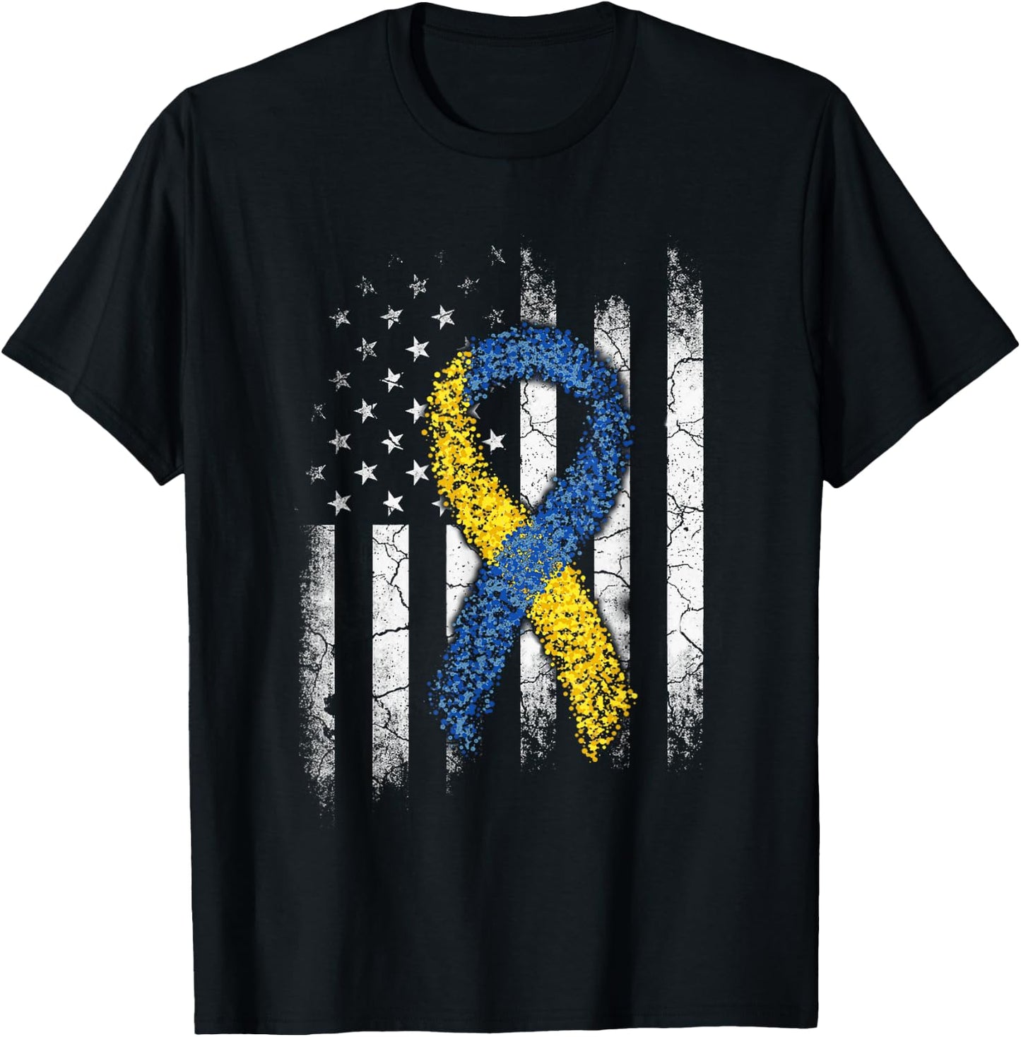 Down Syndrome Awareness US Flag Shirt Dad Mom Down Syndrome T-Shirt - T-Shirt | Black
