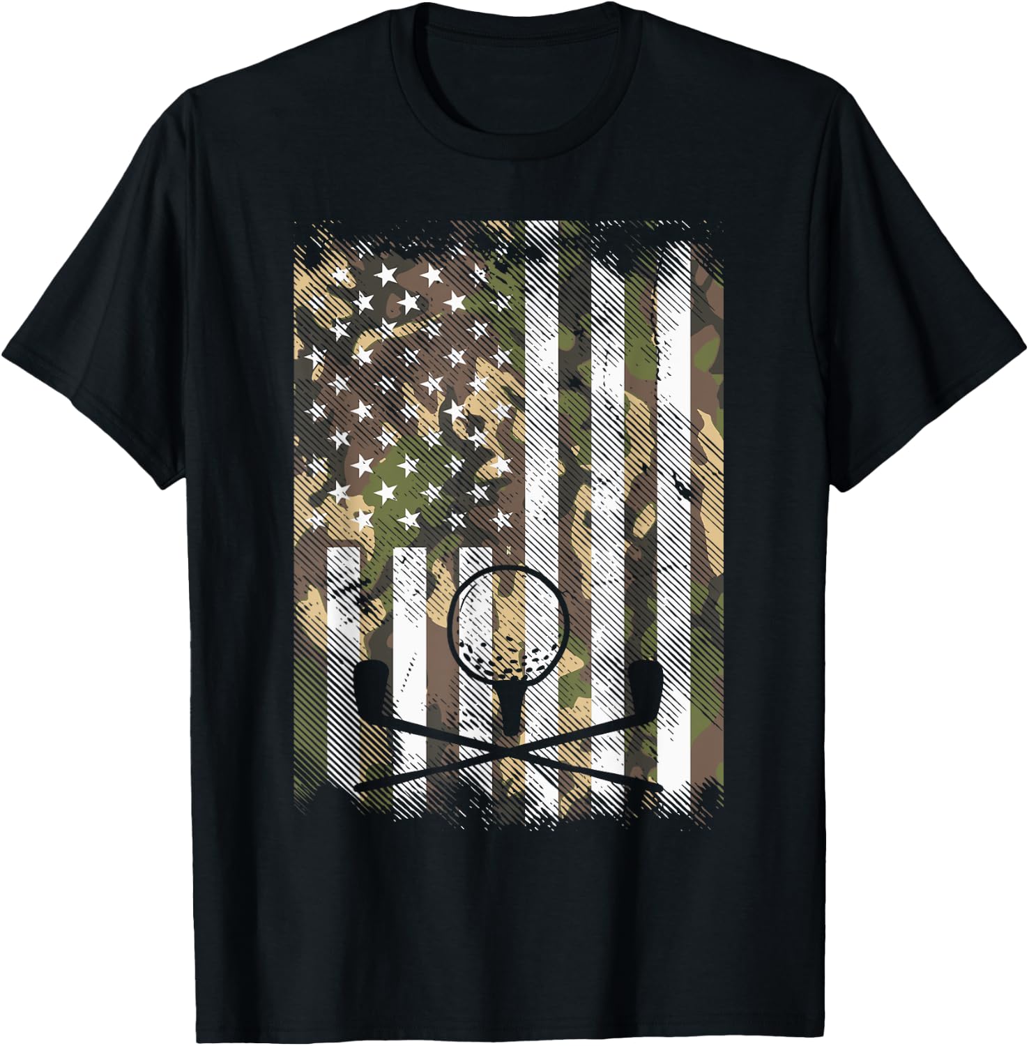Camo American Flag Golf Vintage Golfing Patriotic Golfer Dad T-Shirt - T-Shirt | Black