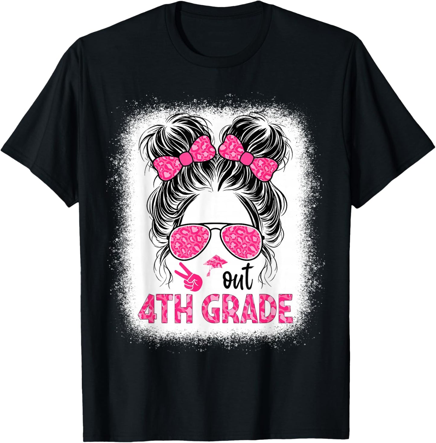 Peace out 4th grade graduation last day shirt Messy Bun girl T-Shirt - T-Shirt | Black