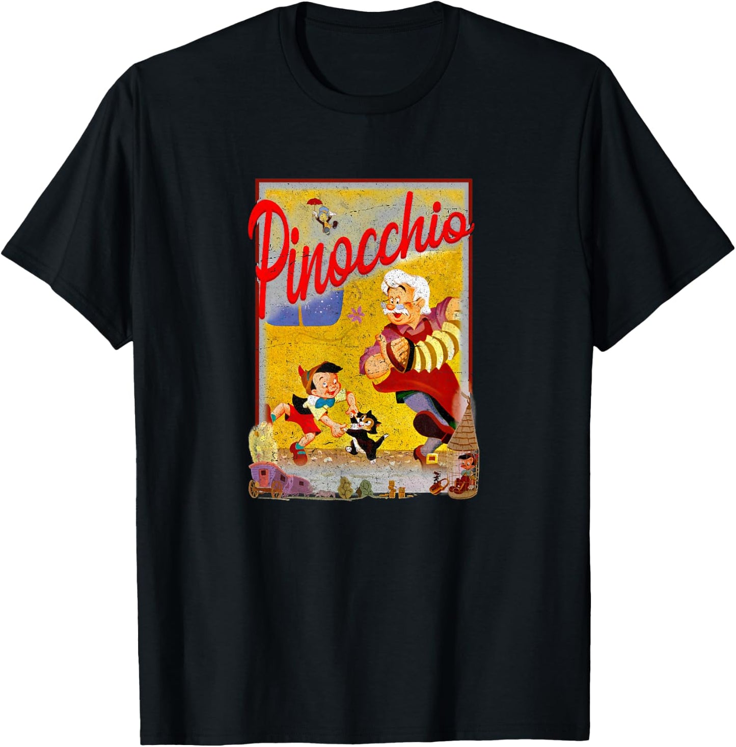Disney Pinocchio Group Shot Classic Throwback Movie Poster T-Shirt - T-Shirt | Black