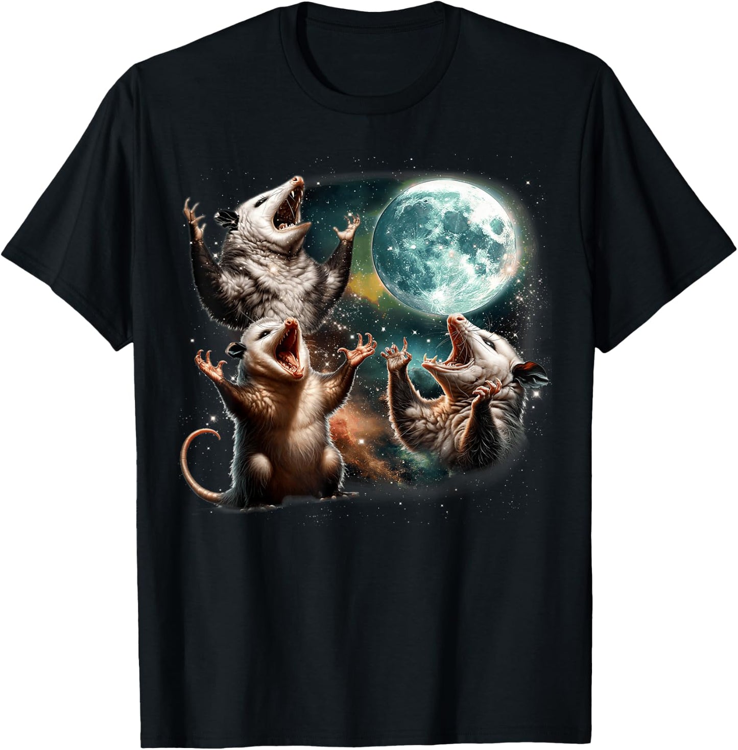 Funny Three Opossum Moon, 3 Possum Full, Weird Magic Meme T-Shirt - T-Shirt | Black