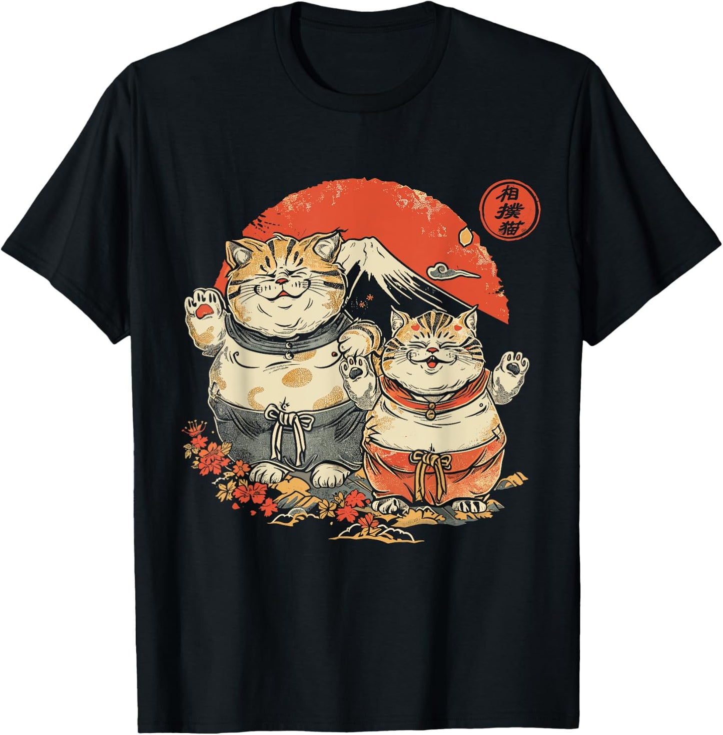 Japanese Sumo Cats Men Women Kids T-Shirt - T-Shirt | Black