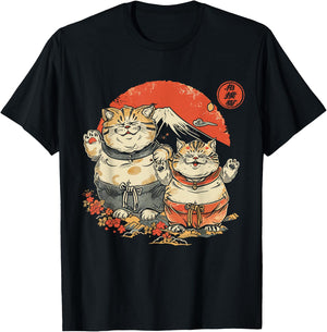 Japanese Sumo Cats Men Women Kids T-Shirt - T-Shirt | Black