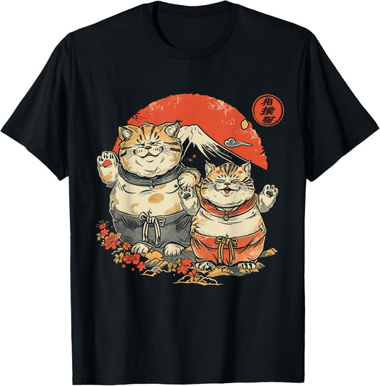 Japanese Sumo Cats Men Women Kids T-Shirt - T-Shirt | Black