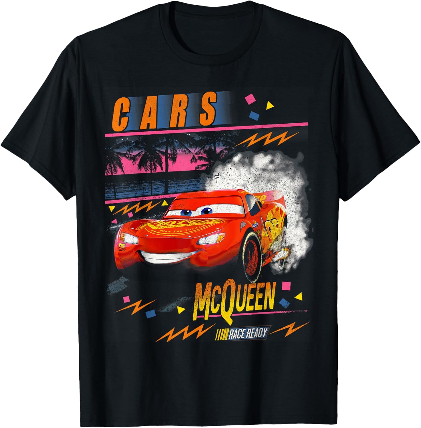 Disney Pixar Cars Lightning McQueen Palm Tree Sunset T-Shirt - T-Shirt | Black