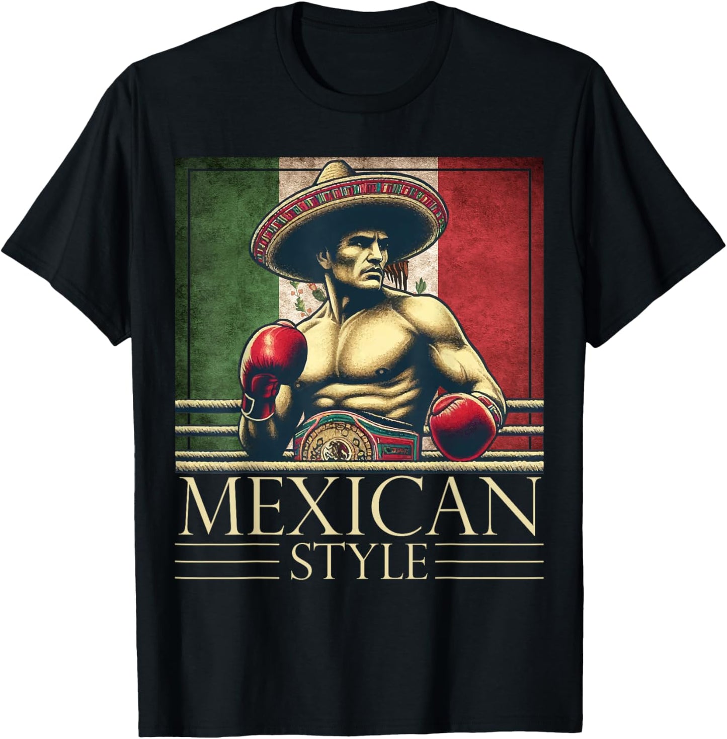 Boxing Mexico Mexican Vintage Style Boxing flag Mexico T-Shirt - T-Shirt | Black