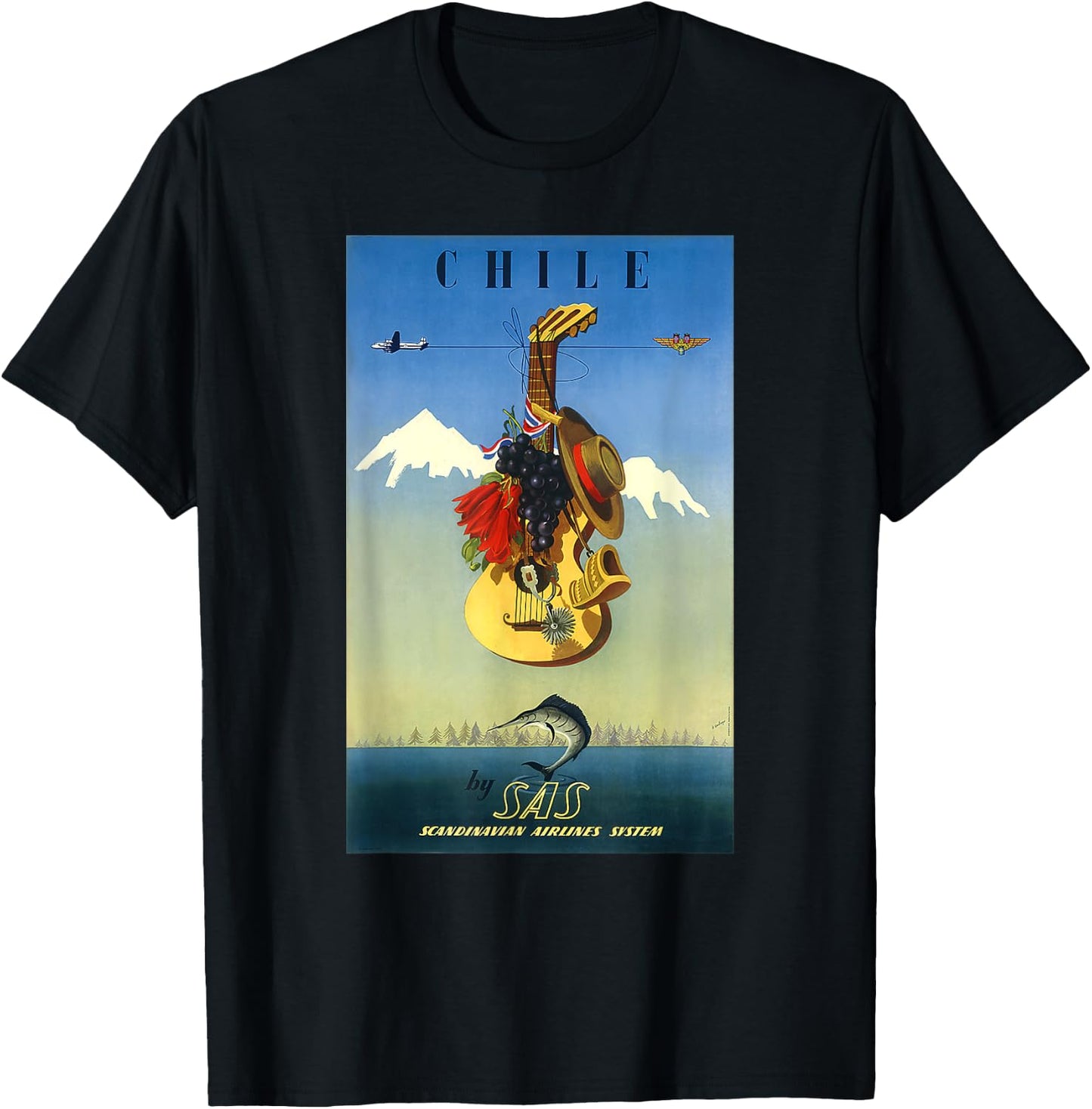 Scandinavian Airlines Chile Retro Vintage Travel Print T-Shirt - T-Shirt | Black