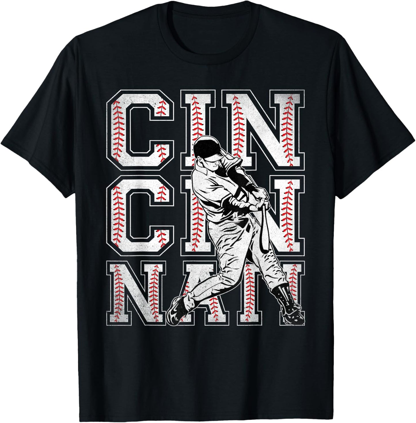 Retro Cincinnati American Flag Distressed Baseball Fans Kids Men T-Shirt - T-Shirt | Black