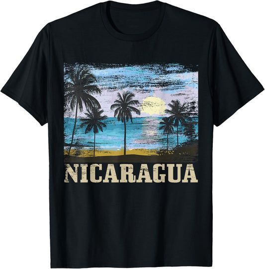 Nicaragua Vintage Surfer Beach Souvenir Nica T-Shirt - T-Shirt | Black