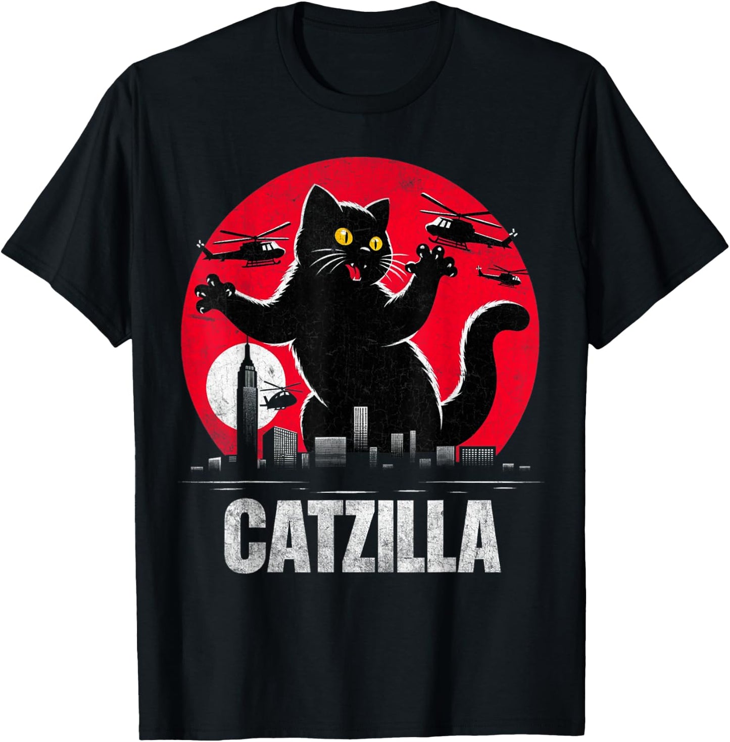Retro Catzilla Funny Cat Lovers Graphic Gifts Cat Mom Dad Men Women Girls Kids T-Shirt - T-Shirt | Black