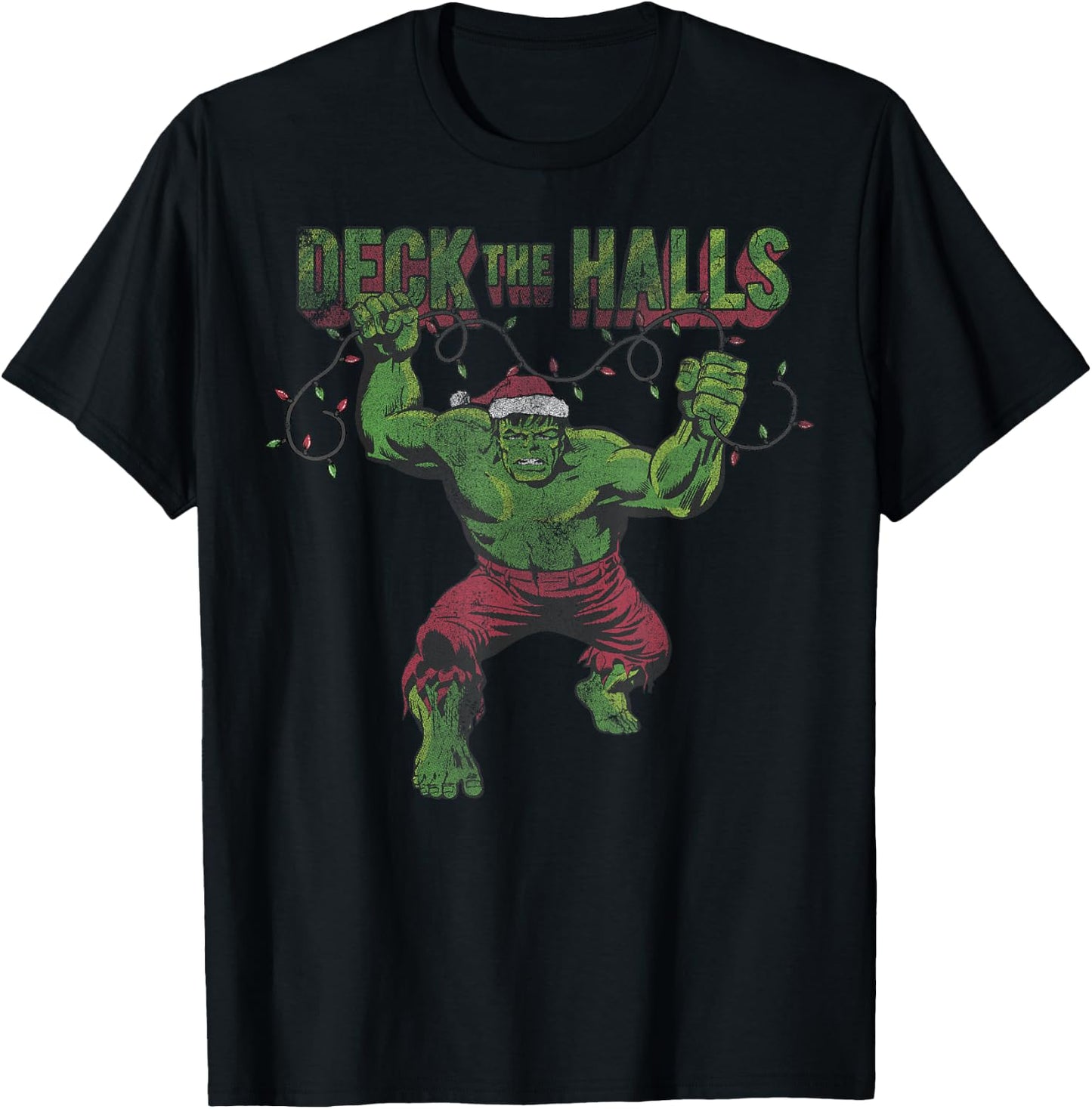 Marvel Christmas Hulk Deck The Halls Portrait T-Shirt - T-Shirt | Black