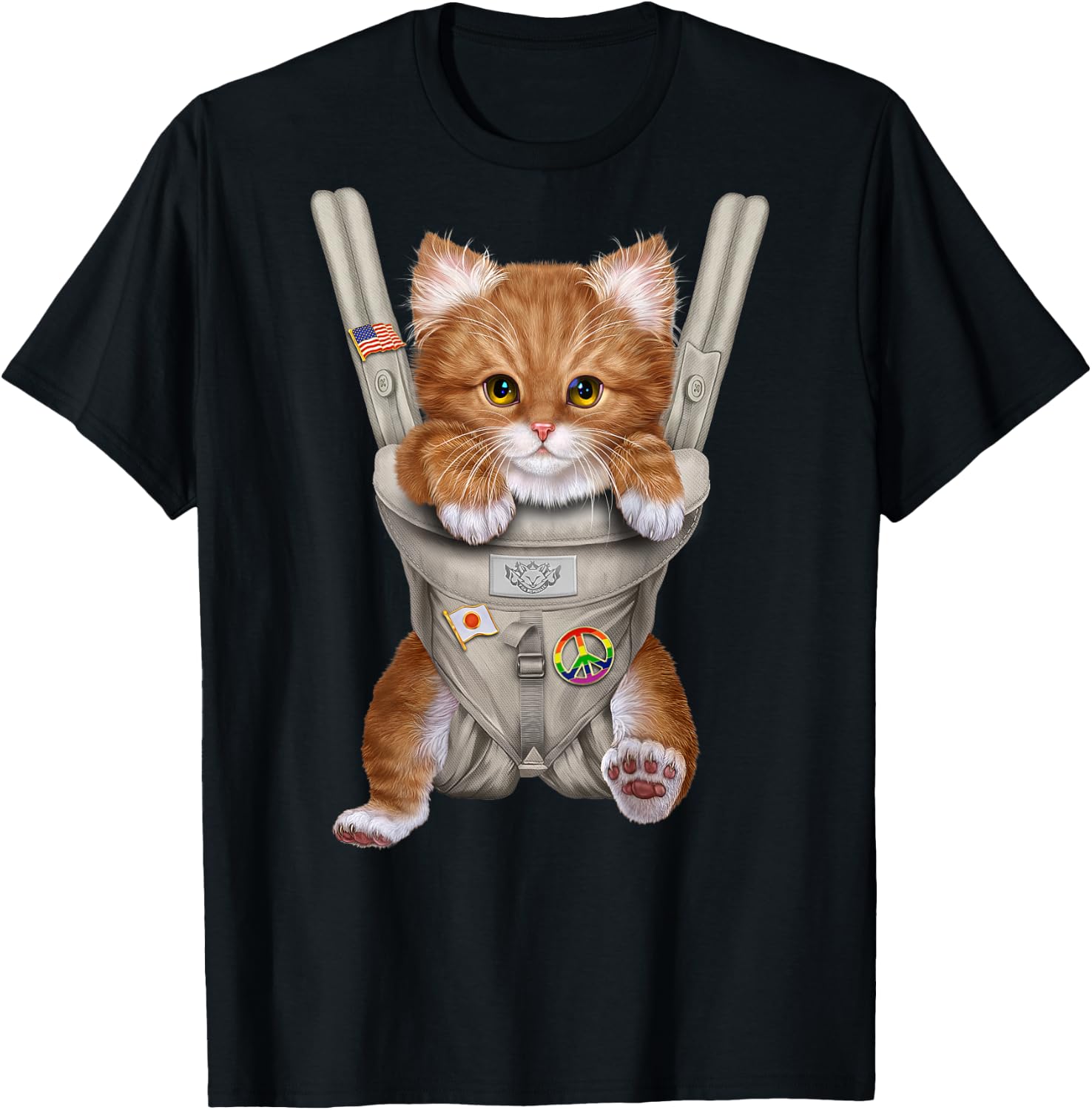 Orange Tabby Cat in Baby Carrier T-Shirt - T-Shirt | Black