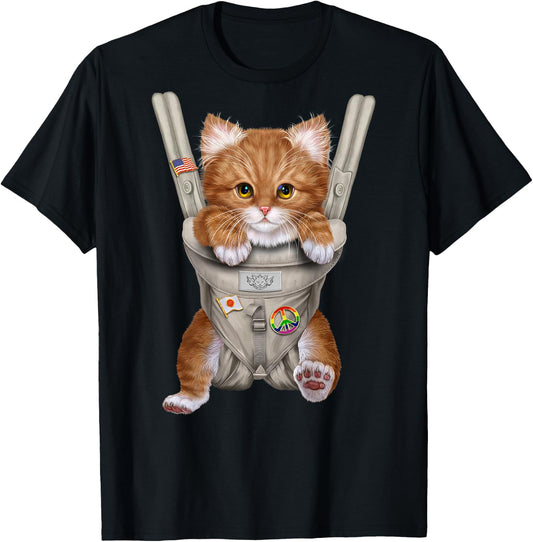 Orange Tabby Cat in Baby Carrier T-Shirt - T-Shirt | Black