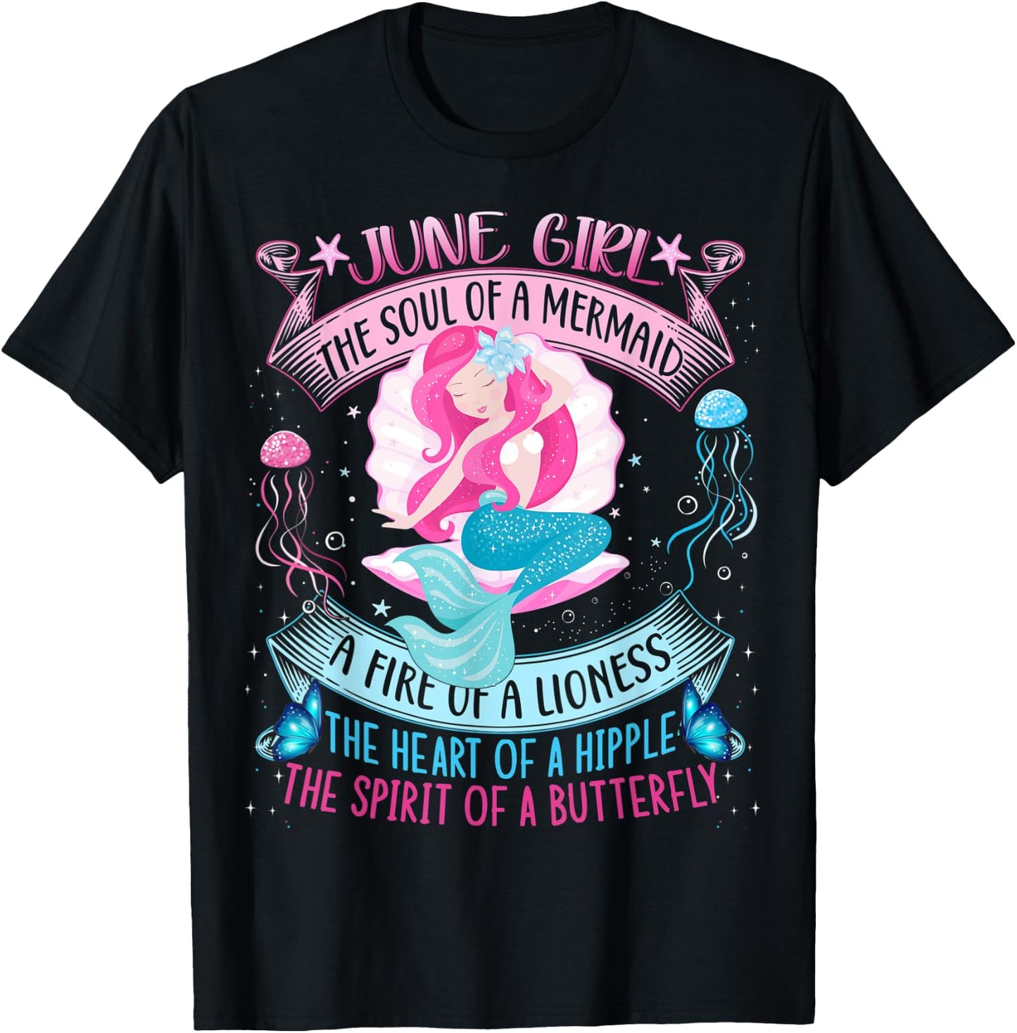 Birthday Mermaid shirts for Girls, Cute June Girl Mermaid T-Shirt - T-Shirt | Black
