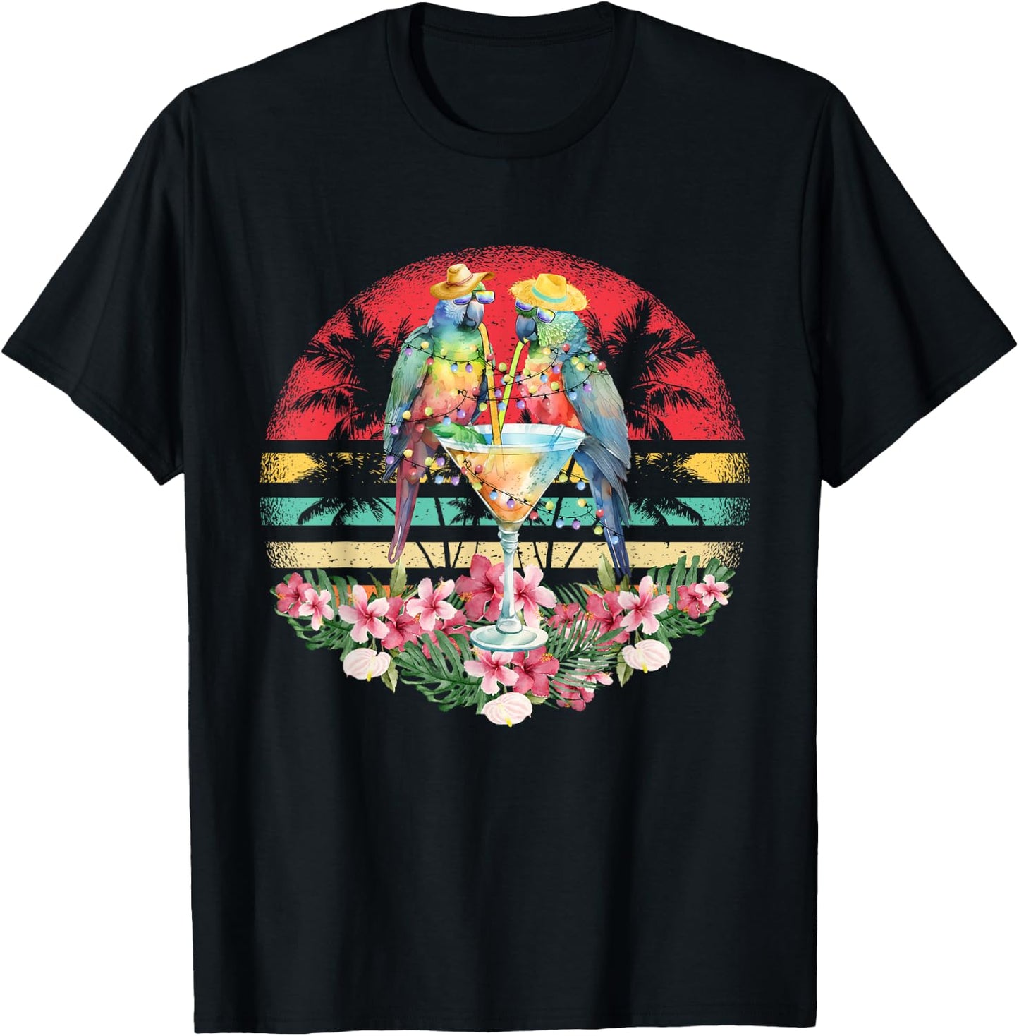 Parrots Drinking Margarita On Summer Funny parrot Lovers Men Women Kids T-Shirt - T-Shirt | Black