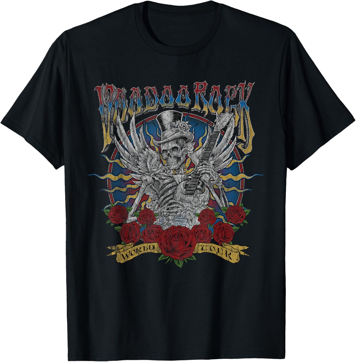 Voodoo Rock Faded Concert Band Music Festival Guitar T-Shirt - T-Shirt | Black