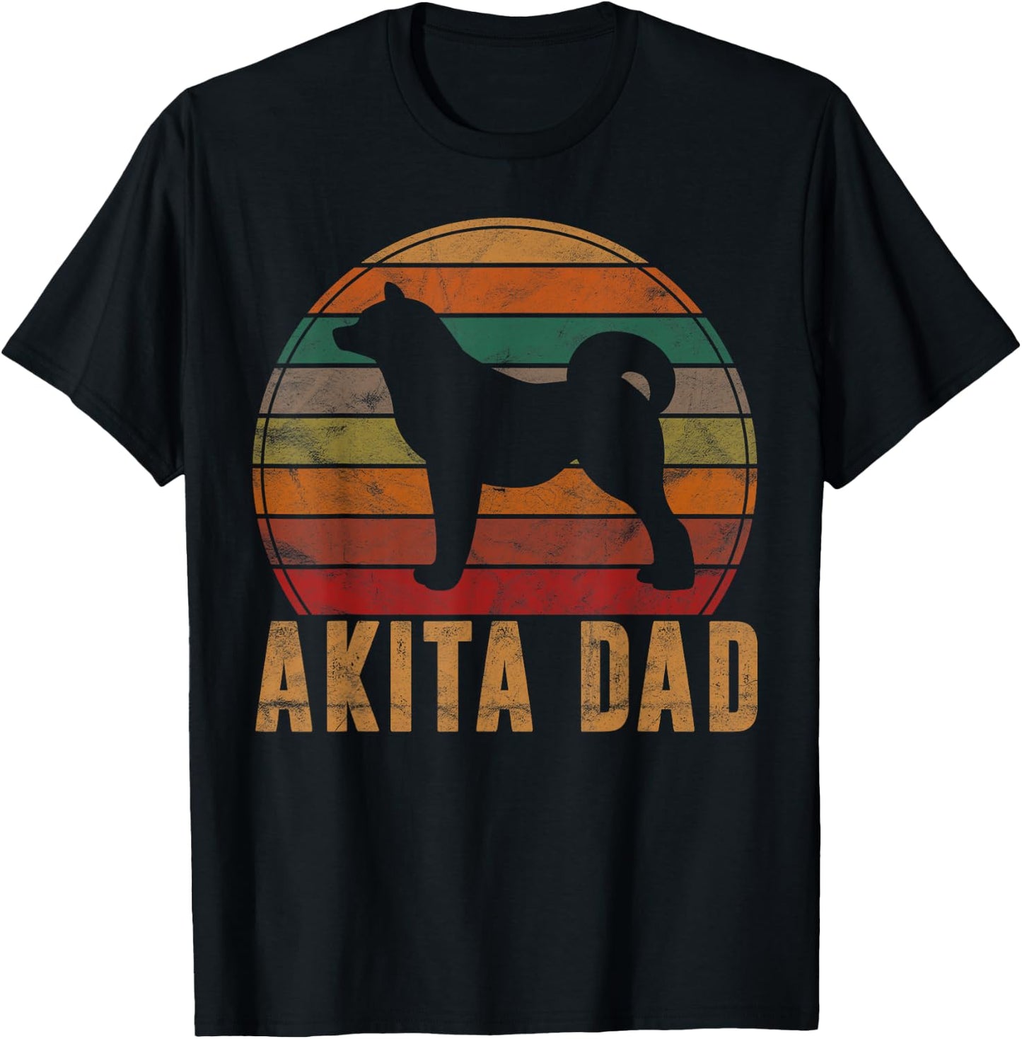 Retro Akita Dad Gift Akita Daddy Dog Owner Pet Father T-Shirt - T-Shirt | Black