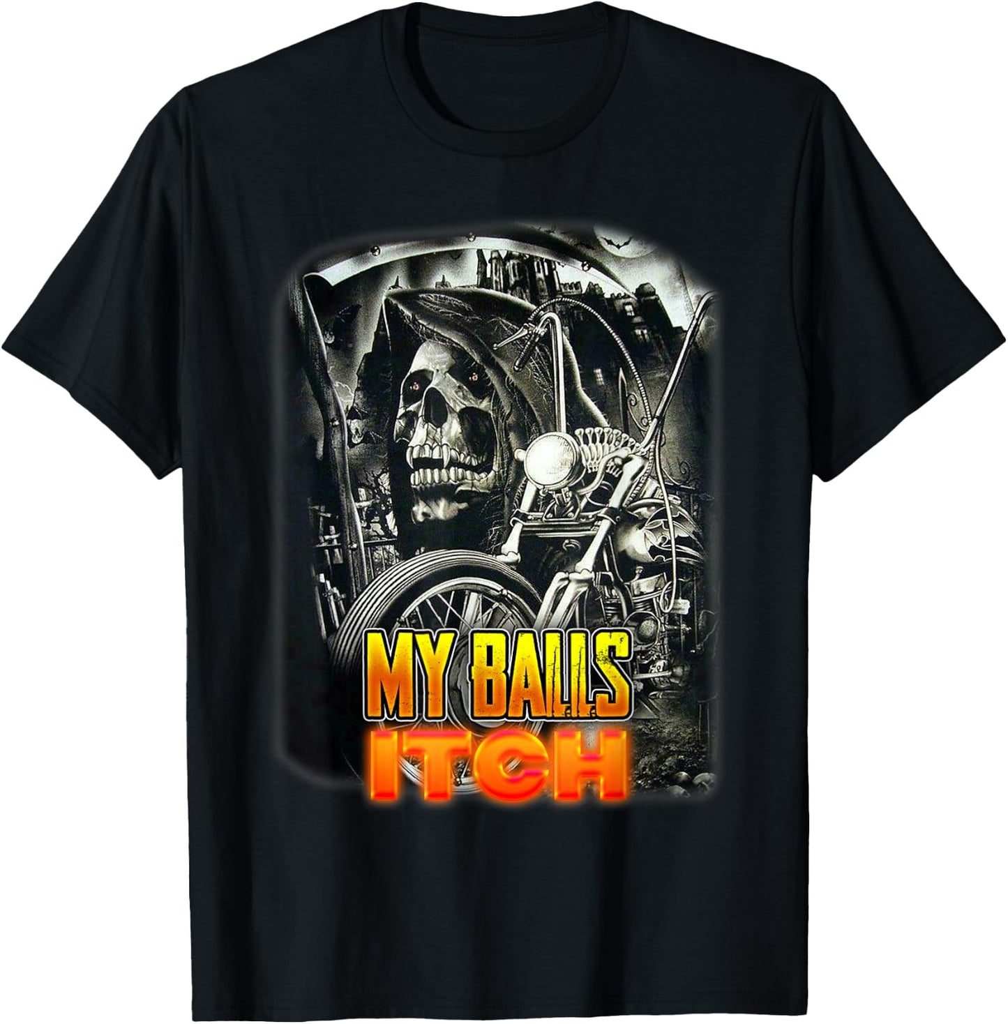 My Balls Itch Grim Reaper Death Skeleton Motorcycle T-Shirt - T-Shirt | Black