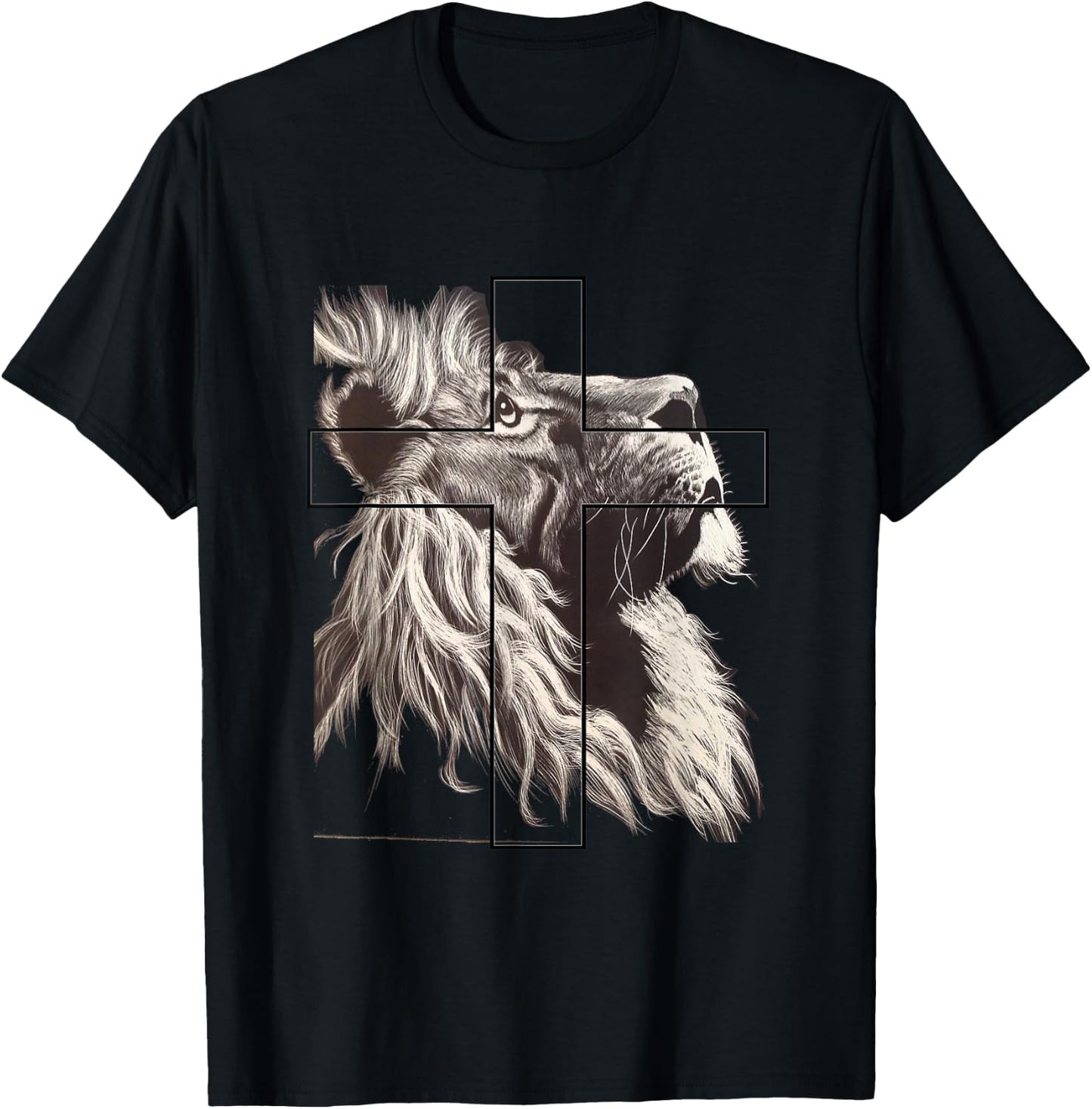 Jesus Lion of Tribe Judah Christian Cross T-Shirt - T-Shirt | Black