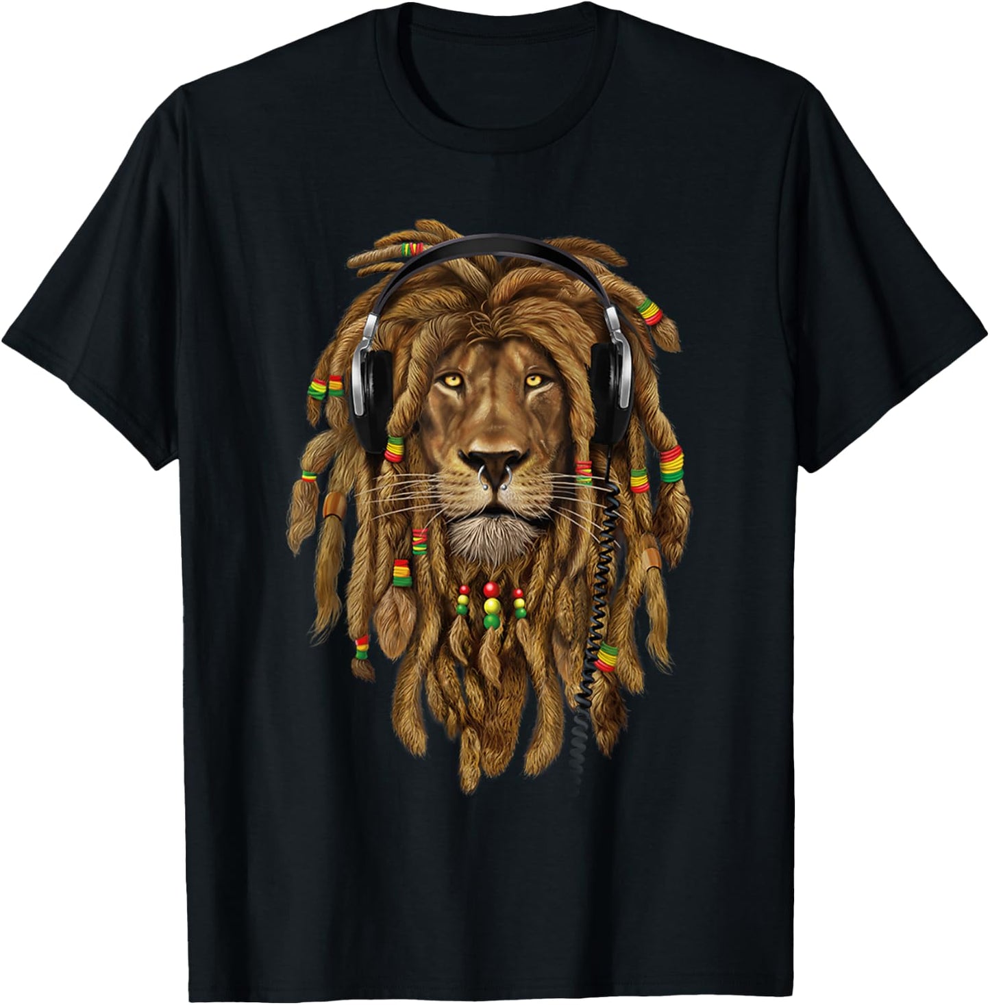 MYZAK Rasta Revolution Lion Zion Dreadlock Rastafari Reggae Design T-Shirt - T-Shirt | Black