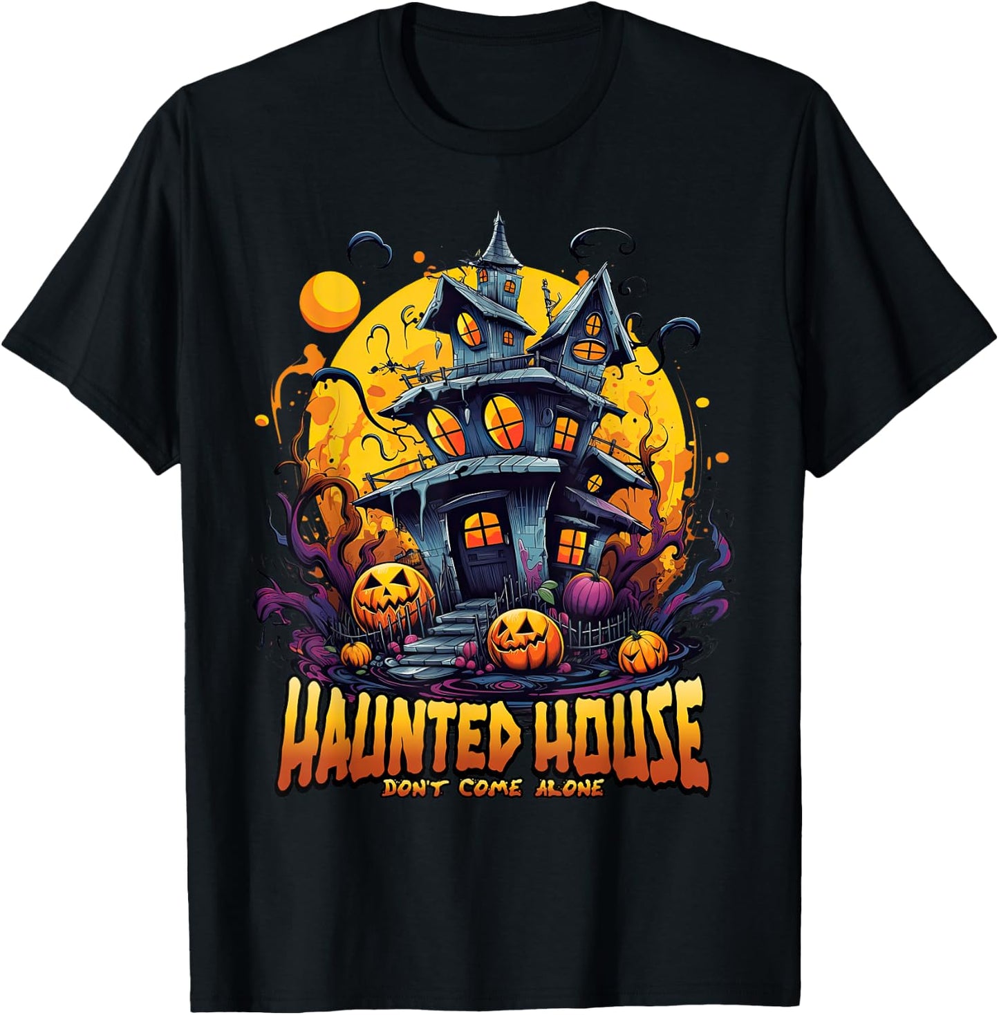 Haunted House Don't Come Alone - Scary Moonlit Pumpkins Kids T-Shirt - T-Shirt | Black