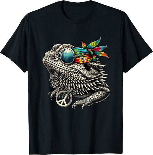 Bearded Dragons Reptile Lizard Pet Hippie Style T-Shirt - T-Shirt | Black