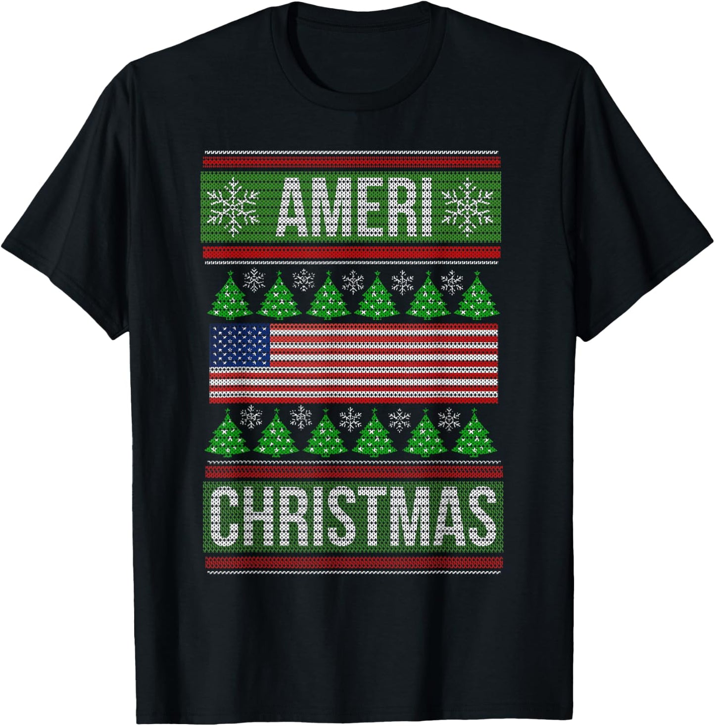 Ameri' Christmas Ugly Sweater Graphic Style Funny Xmas T-Shirt - T-Shirt | Black