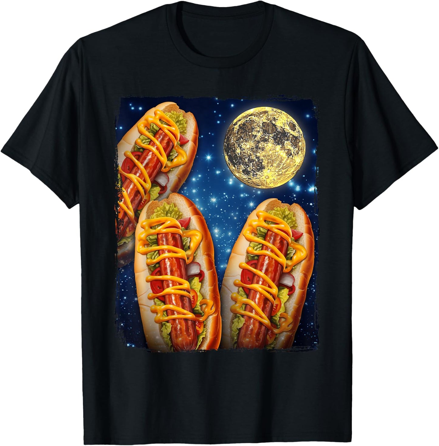 Hotdogs Howling Moon Hot Dogs Moon T-Shirt - T-Shirt | Black
