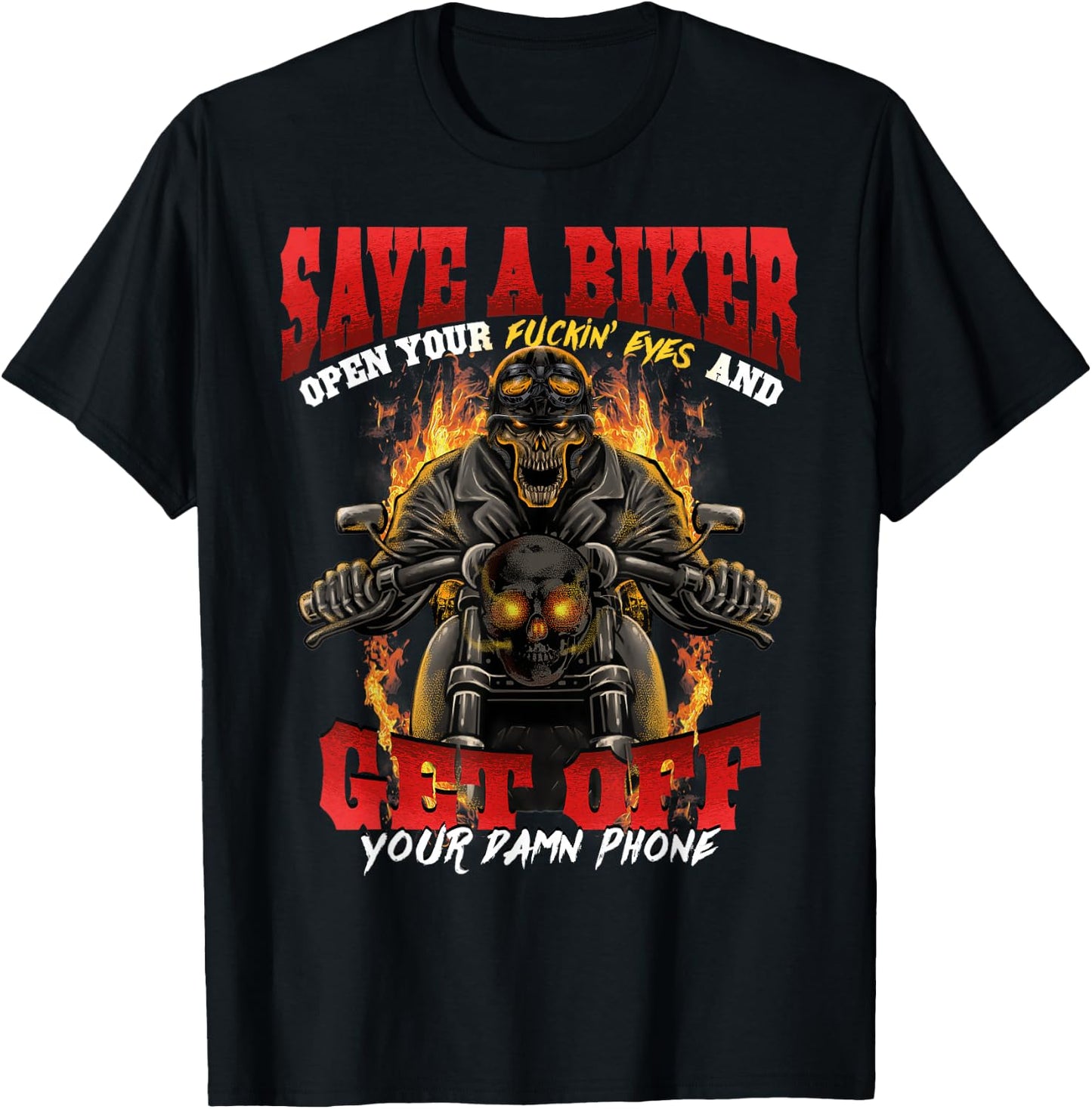 Biker Lives Matter Motorcycle Quotes Skull Flames T-Shirt - T-Shirt | Black
