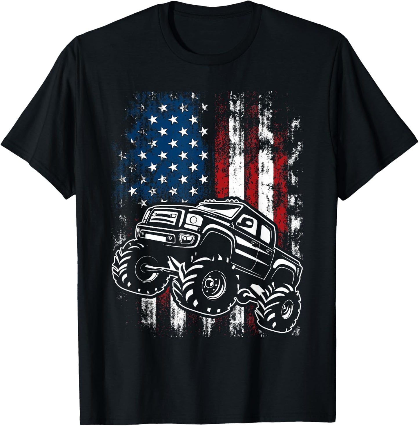 Monster Truck USA Flag 4th Of July Patriotic Kids Boys Men T-Shirt - T-Shirt | Black