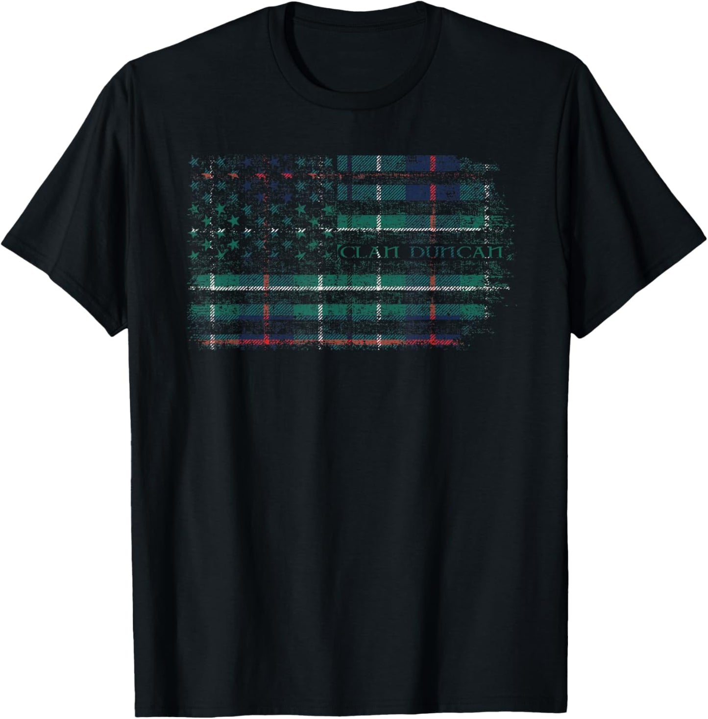 Clan Duncan Scottish tartan US flag kilt Scotland T-Shirt - T-Shirt | Black