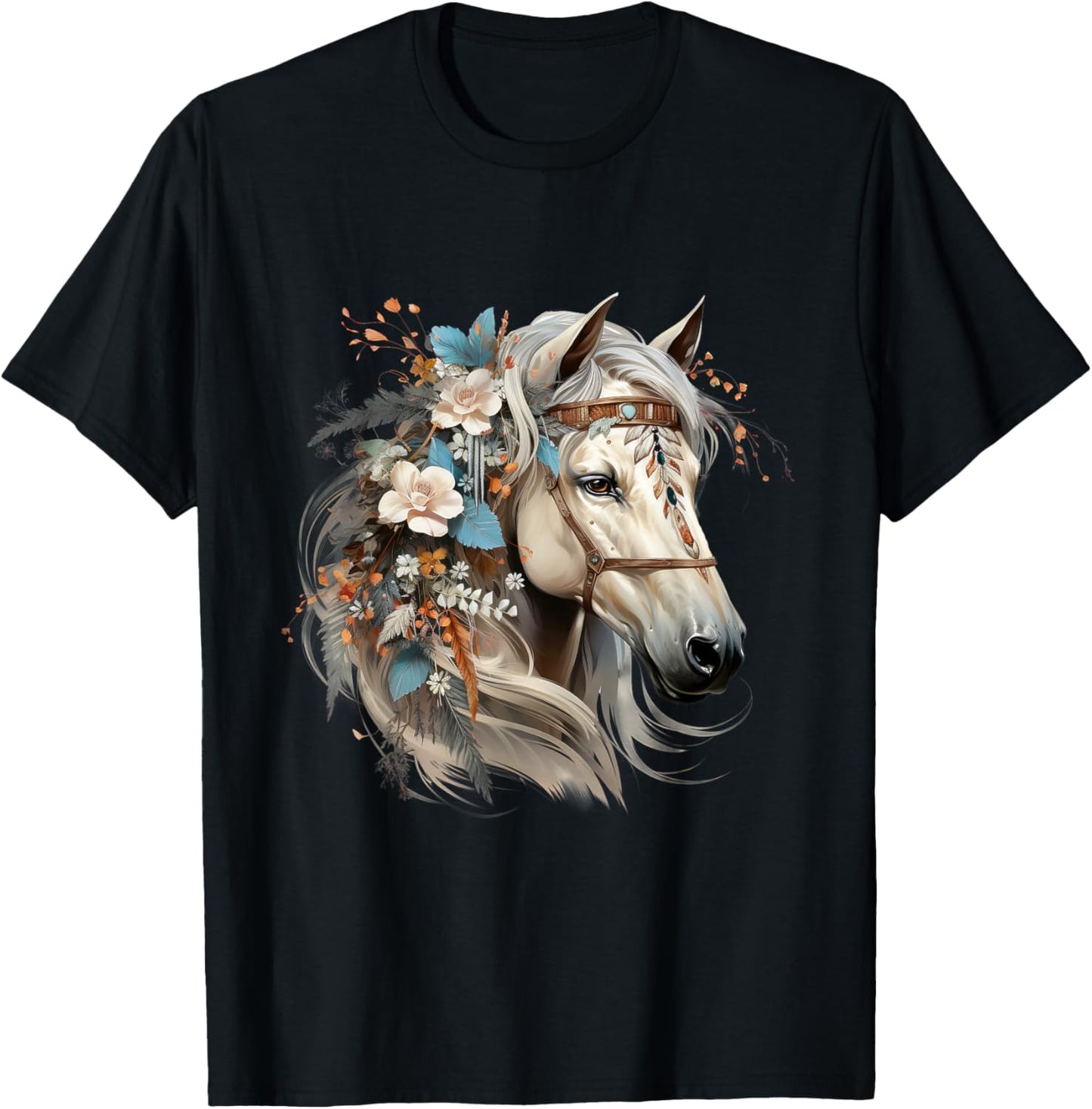 Floral Wild Horse Country Horse Riding T-Shirt - T-Shirt | Black